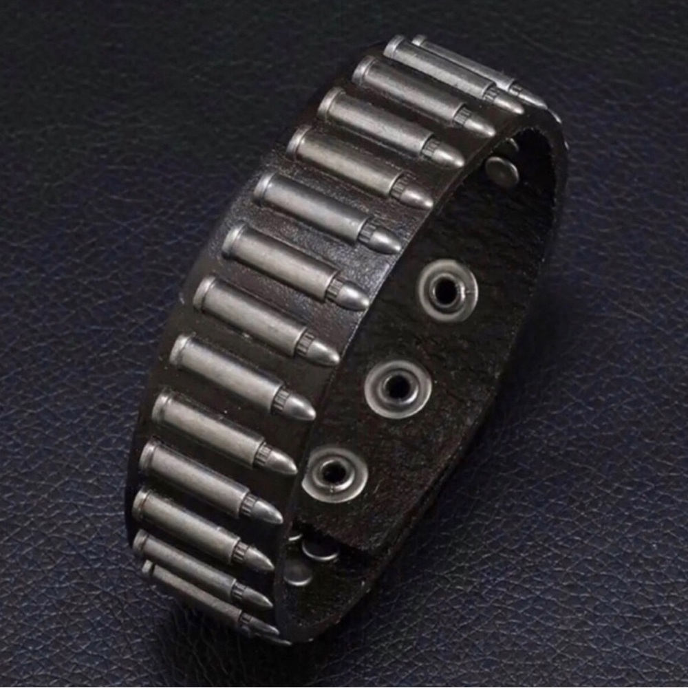 Men's Black Leather Stud Bracelet